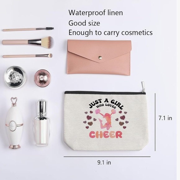Cheerleader Women's make up Pouch - White and Pink with hearts or travel pouch - Picture 2 of 3